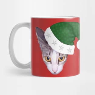 Cute Cat In Green Christmas Hat Mug